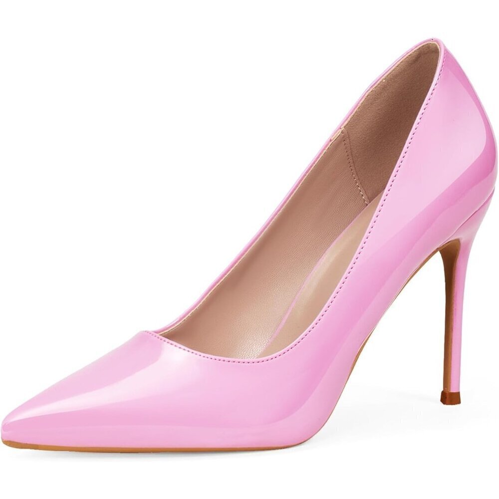 Women Pink Polyurethane (PU) Closed Pointed Toe Stiletto High Heel Shoes Pumps